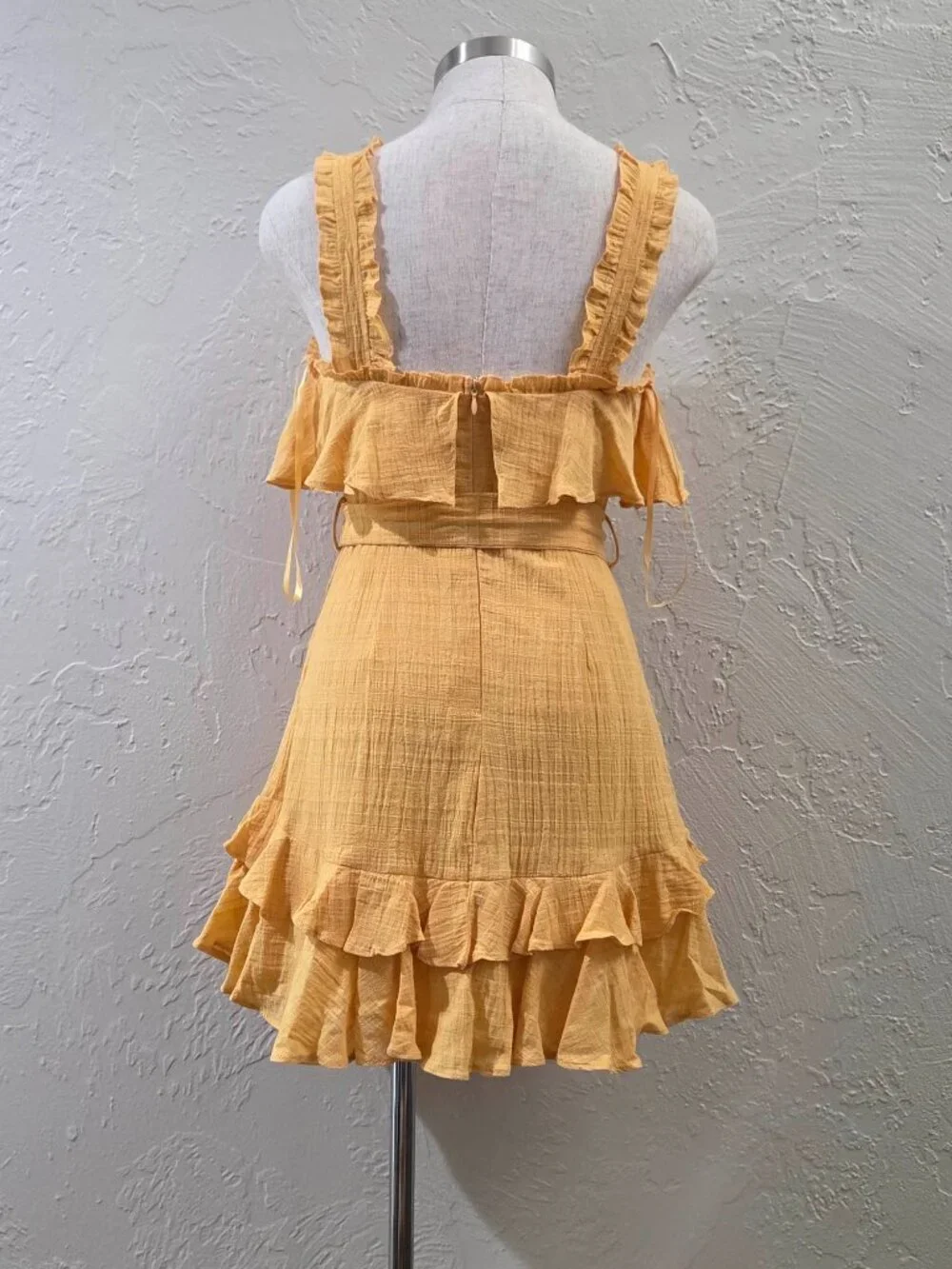 Yellow Ruffle Mini Dress - Picture 3 of 4